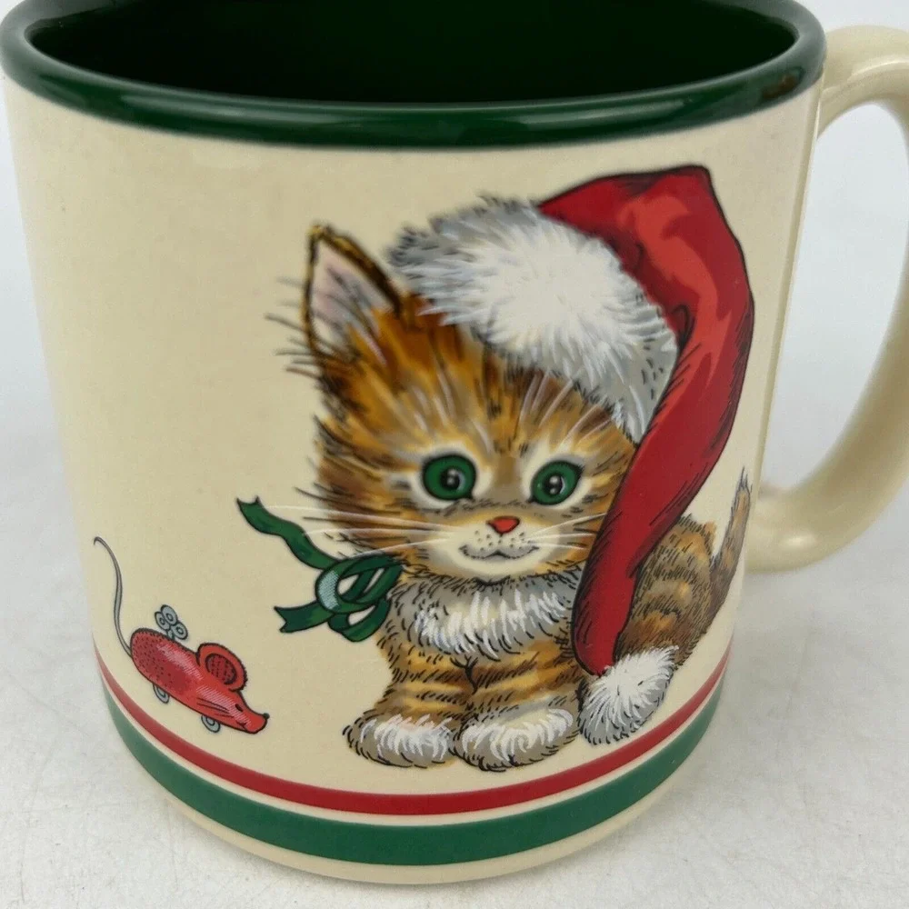 Vintage Potpourri Press 1989 Tabby‎ Kitten Santa Hat Christmas Coffee Tea Mug